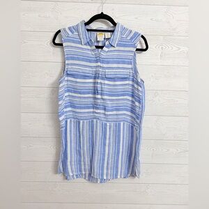 C&C California Women’s  Blue & White Striped Linen Sleeveless Blouse. Size M